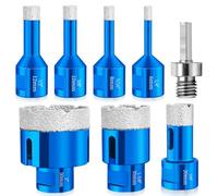 7 pièces M14 Forets Carrelage Diamant ø6/8/10/12/20/35/50mm+1 M8 Adaptateur | Sous Vide Meche Gres Cerame forêt carrelage pour Céramique Porcelaine Marbre Granit
