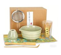 7 Pièces Matcha Kit - avec Fouet à Matcha, Bol à Matcha à Buse, Support pour Fouet, Tamis à Matcha, Torchon, 2 Cuiller à matcha
