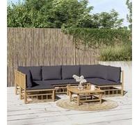 vidaXL Ensemble de salon de jardin 7 pièces avec coussins gris foncé en bambou