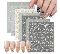 7 Stickers Ongles French Lines 3D | Autocollant Ongle Adhésif Or Argent Métallique, Déco d' avec Étoiles pour Femme et Fille DIY