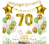 70 ans Decoration Anniversaire Ballons Homme Happy Birthday Décoration Vert | Femme Deco Banderole Joyeux Anniversaire Decoration Carte Gateau Couronne Confettis Guirlande Fanion Doré Blanc