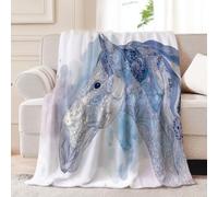 70 x 100 cm Couverture, Douce Flanelle Couverture Onirique Nature | Aquarelle Animaux Cheval Douillette Polyvalente Légère Bleu Couverture pour Chambre Canapé Décoration Toutes Les Saisons
