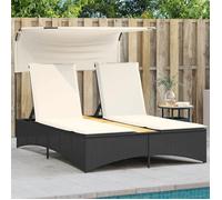 71554& Bains de soleil double et auvent et coussins noir résine tressée - L136 x P202 x H140 cm - tissu 100 % polyester