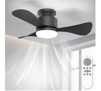 71cm Ventilateur Plafond avec Lumiere Silencieux, Petit Plafonnier Ventilateur Plafond avec Noir-montage Encastré