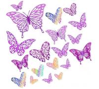 72 Pcs décor de papillons holographiques, 3D autocollants de décoration | murale de papillon violet pailleté, Decoration Decoratifs Autocollants Amovibles Vifs