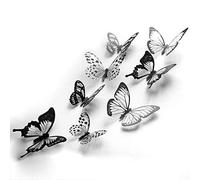 72 pièces 3D noir et blanc cristal papillon stickers muraux avec autocollant art auto-adhésif satin papier papillons bébé chambre maison bricolage décor autocollant amovible.
