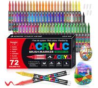 72 stylos à peinture acrylique, pointe pinceau de 1 à 6 mm, résistants à l'eau, pour pierre, verre, bois