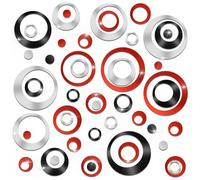 72 X Acrylic Mirror Stickers, Round Removable Wall Stickers (Silver + Black + Red)