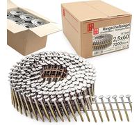 7200pcs Clous en rouleau 16° 2,5 x 60mm acier non galvanisé tige annelée | reliés fil pour cloueur pneumatique, cloueuse, pistolet à clou, bois, palettes, clôtures, coffrages