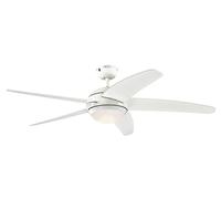 72070 Ventilateur de Plafond D’Intérieur à Cinq Pales Bendan LED 132 cm, Finition en Blanc avec Accents Martelés, Kit D‘Éclairage LED à Variateur avec Verre Opale Dépoli, Télécommande Incluse