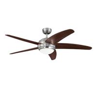 72557 Ventilateur de plafond d'intérieur à cinq pales et une lampe Bendan de 132 cm, finition chrome satiné avec verre opale dépoli