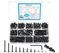 732 Pièces Set de Vis M4, Vis à Tête Cylindrique Hexagonale en Acier Carbone Noir, Kit de Vis M4 avec Écrous et Rondelles, Assortiment de Vis Métalliques, Set Boulons Écrous Rondelles