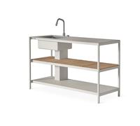 742 Module de cuisine extérieure grand avec évier , Aluminium/teck