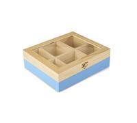 748500 boite à thé bleue en pin 6 compartiments 18x21.5x7 cm