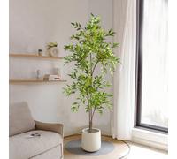 75-140cm Arbre de bambou de Nandina artificiel, bambou artificiel, grand arbre de banyan artificiel, feuilles de banyan en plastique, vert tropical, décoration de paysage extérieur, convient pour la m