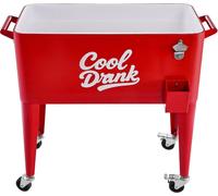 75,71 L Glacière roulante, peut contenir jusqu'à 50 bouteilles / 110 canettes, chariot réfrigérateur portable pour terrasse avec 4 roulettes pivotantes (dont 2 avec freins), chariot réfrigérateur avec
