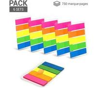 WAYTEX 750 Marque-page autocollants plastifiés 6 pochettes de 5 mini blocs de 25 feuillets couleurs néon 45 x 12 mm adhésifs repositionnables