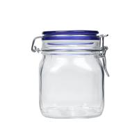 750 ml bocal à fermeture mécanique 'Fido' avec couvercle bleu, carré, ouverture : fermeture mécanique à levier