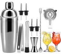 750ML Cocktail Shaker Set Acier inoxydable Professional 10-Piece Bar Accessory Set incl. Shaker Jigger Tamis Pince à glace pour la maison Bar Cocktail Mixer Kit