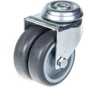 75mm 3" twin wheel castor grey rubber swivel 100kg capacity