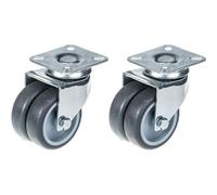 75mm 3" twin wheel castor grey rubber swivel 200kg capacity, set of 2