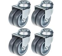 75mm 3" twin wheel castor grey rubber swivel 400kg capacity, set of 4