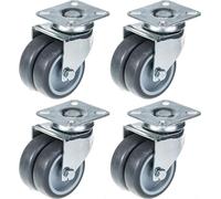 75mm 3" twin wheel castor grey rubber swivel 400kg capacity, set of 4
