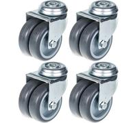 75mm 3" twin wheel castor grey rubber swivel 400kg capacity, set of 4