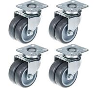 75mm 3" twin wheel castor grey rubber swivel 400kg capacity, set of 4