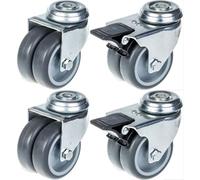 75mm 3" twin wheel castor grey rubber swivel & brake 400kg capacity, set of 4