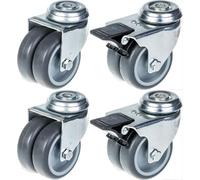 75mm 3" twin wheel castor grey rubber swivel & brake 400kg capacity, set of 4