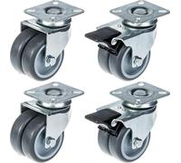 75mm 3" twin wheel castor grey rubber swivel & brake 400kg capacity, set of 4