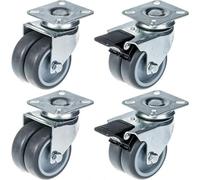 75mm 3" twin wheel castor grey rubber swivel & brake 400kg capacity, set of 4