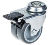 75mm 3" twin wheel castor grey rubber swivel with brake 100kg capacity