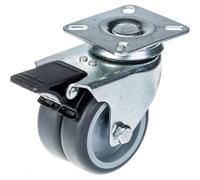 75mm 3" twin wheel castor grey rubber swivel with brake 100kg capacity