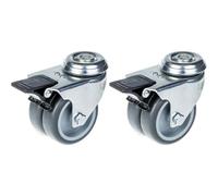 75mm 3" twin wheel castor grey rubber swivel with brake 200kg capacity, set of 2