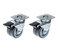75mm 3" twin wheel castor grey rubber swivel with brake 200kg capacity, set of 2