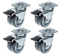 75mm 3" twin wheel castor grey rubber swivel with brake 400kg capacity, set of 4