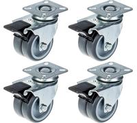 75mm 3" twin wheel castor grey rubber swivel with brake 400kg capacity, set of 4