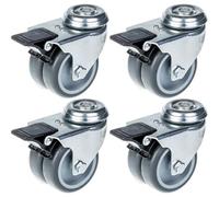 75mm 3" twin wheel castor grey rubber swivel with brake 400kg capacity, set of 4