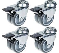75mm 3" twin wheel castor grey rubber swivel with brake 400kg capacity, set of 4