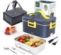 75W Gamelle Chauffante Electrique,1.8 LChauffage Rapide 12V 24V 220V Lunch Box, 3 en 1 Portable Boite Repas avec Couverts et Sac