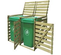766|®MARKET| CHIC Cache-poubelle à roulettes double imprégné en bois Abri pour poubelle double 240 L Bois imprégné SOLDES 142 x 92