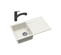 76x44 cm évier avec égouttoir réversible en Granite, à encastrer, blanc + mitigeur lavabo/cuisine Grohe Start (SATSE3WG303)