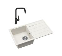 76x44 cm évier avec égouttoir réversible en Granite, à encastrer, blanc + mitigeur lavabo/cuisine Grohe Start (SATSE3WG3047)