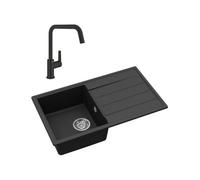 76x44 cm évier avec égouttoir réversible en Granite, à encastrer, noir + mitigeur lavabo/cuisine Grohe Start (SATSE3BG430)