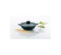 kela Wok en fonte avec couvercle en verre 24 cm, Mini set avec grille de cuisson, baguettes, pince en bois, petit, à induction, poêle wok 1,6L avec couvercle