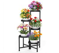 79.8cm Support pour plantes Noir Métal 5 étages Rond Support pour pots de fleurs Pliable Multi-étages Étagère pour plantes Étagère pour fleurs Pour intérieur Salon Chambre à coucher