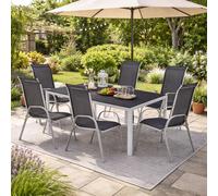 7pcs Alu Meuble de jardin ensemble 150x90cm chaise empilable textile