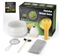 7pcs Matcha Kit Cérémonie Japonaise,Ensemble de Fouet à Matcha,Coffret Matcha pour la Cérémonie du Thé,Il Peut Aussi Être Offert en Cadeau à des Amis ou des Collègues (Blanc Mat, Résine)